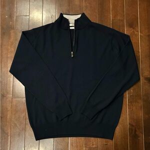 Peter Millar 100% Merino Wool Sweater Mens M 1/4 Zip Pullover Navy EUC